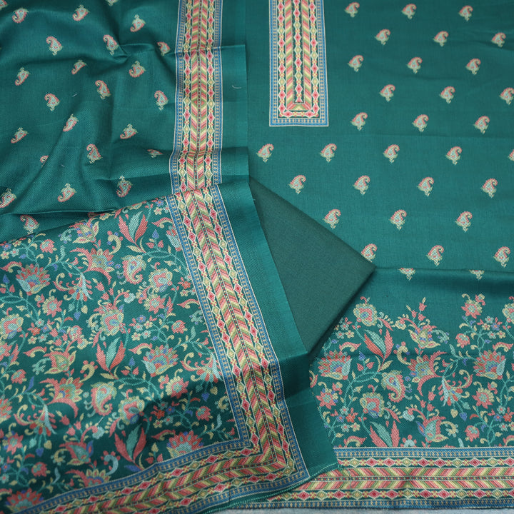 Vedika Sacramento Green Digital Kanni Printed Semi Pashmina Winter Set