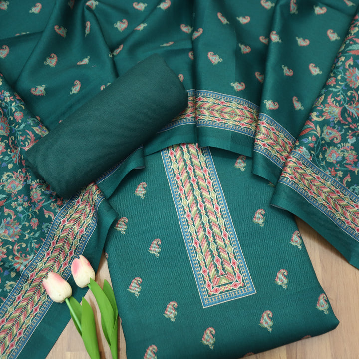 Vedika Sacramento Green Digital Kanni Printed Semi Pashmina Winter Set