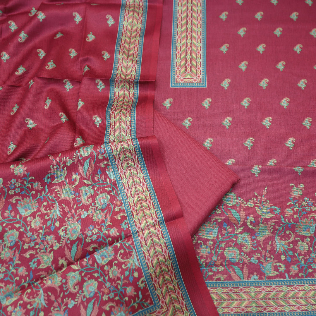 Vedika Magenta Pink Digital Kanni Printed Semi Pashmina Winter Set