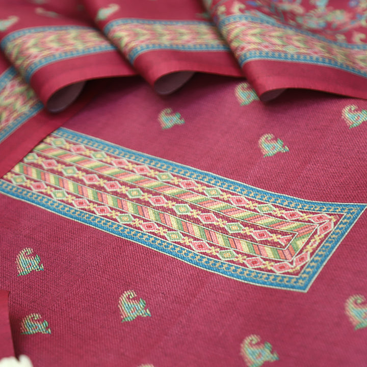 Vedika Magenta Pink Digital Kanni Printed Semi Pashmina Winter Set
