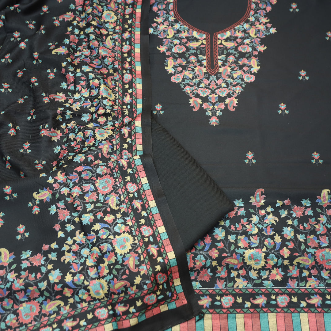 Rishvi Midnight Black Digital Kashmiri Printes Semi Pashmina Winter Set