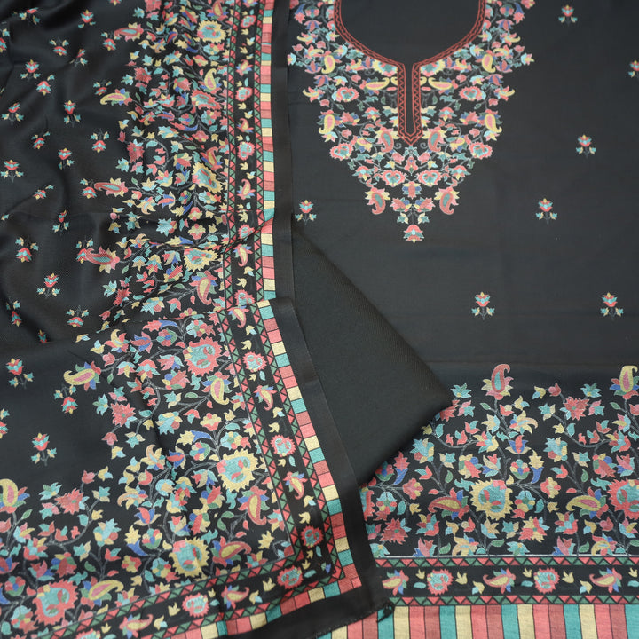 Rishvi Midnight Black Digital Kashmiri Printes Semi Pashmina Winter Set