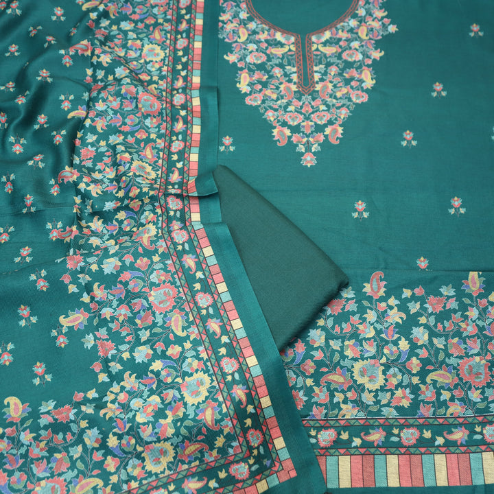 Rishvi Scralet Green Digital Kashmiri Printes Semi Pashmina Winter Set