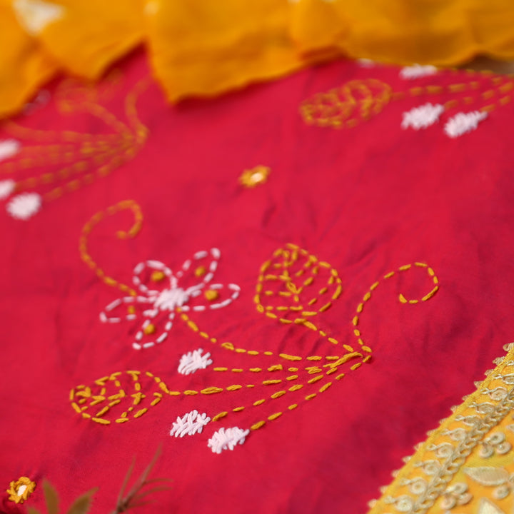 Patrani Rani Pink All Over Kantha Embroidered with Embellish Border work Cotton Set