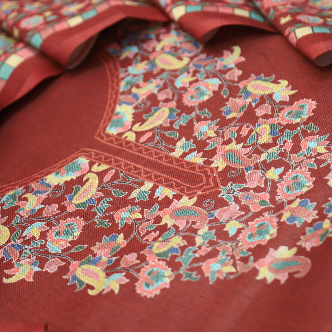 Rishvi Brick Maroon Digital Kashmiri Printes Semi Pashmina Winter Set