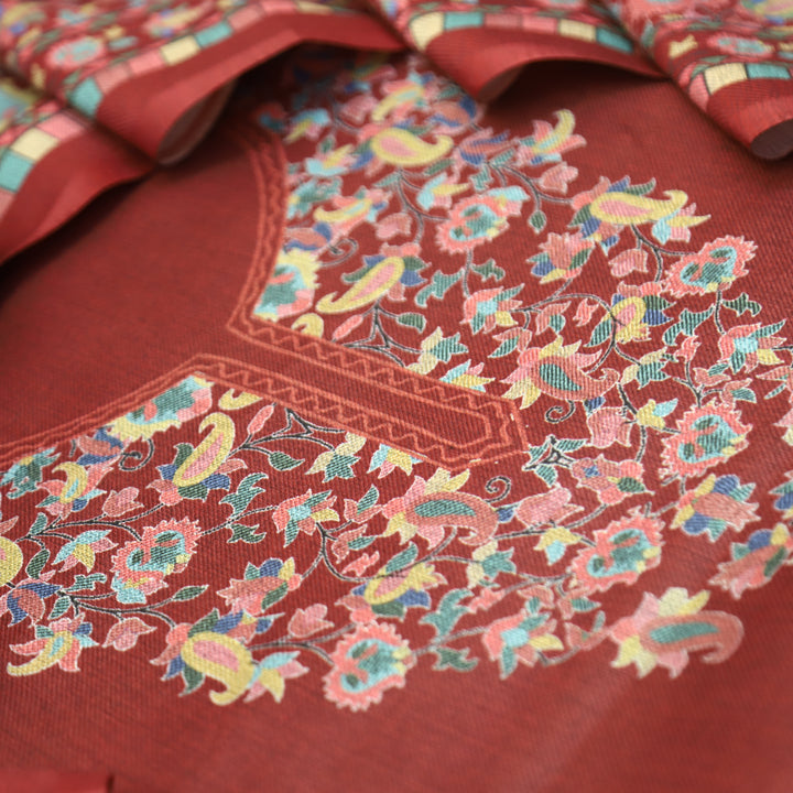 Rishvi Brick Maroon Digital Kashmiri Printes Semi Pashmina Winter Set
