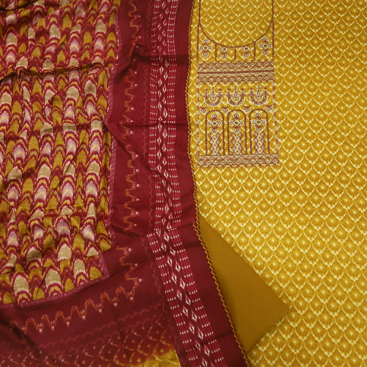 Firdous Canary Yellow Thread Embroidery Semi Pashmina Suit Set