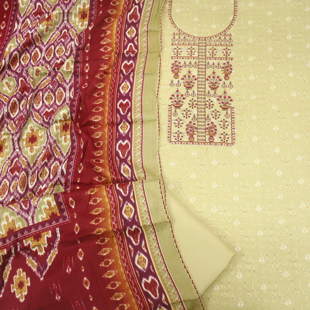 Firdous Ivory Beige Thread Embroidery Semi Pashmina Suit Set