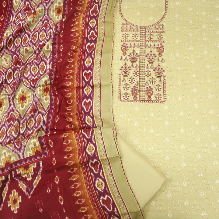 Firdous Ivory Beige Thread Embroidery Semi Pashmina Suit Set