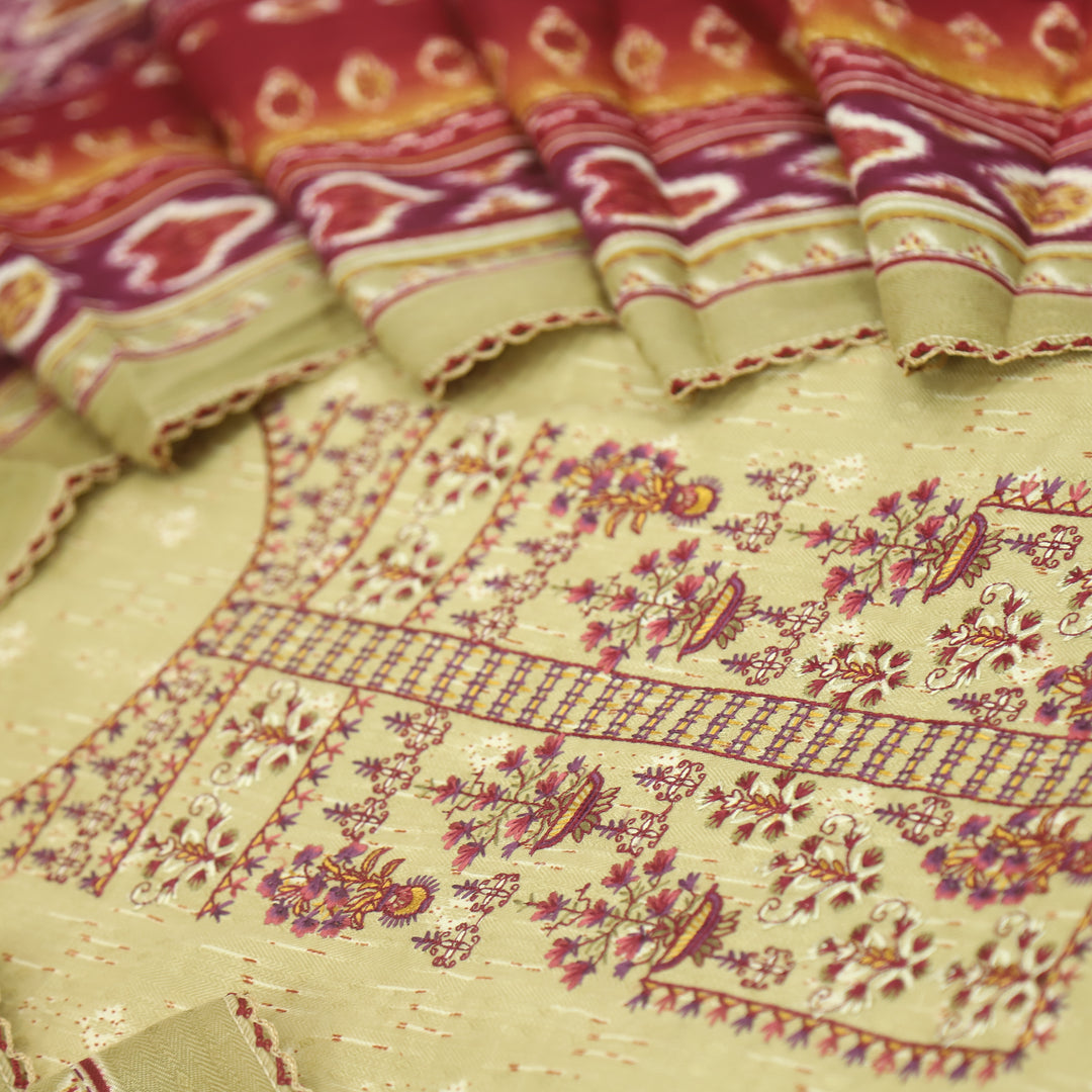 Firdous Ivory Beige Thread Embroidery Semi Pashmina Suit Set