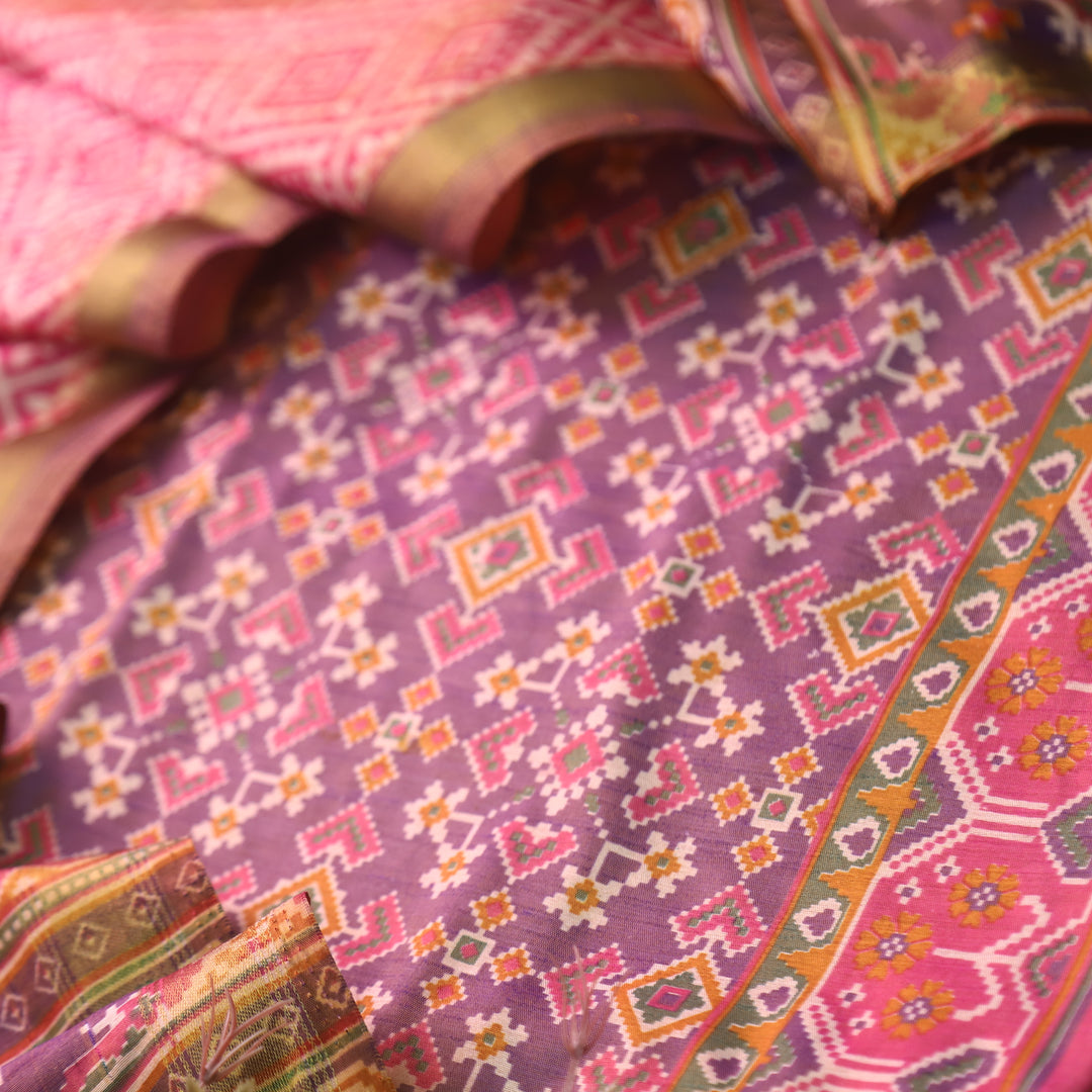 Sohini Orchid Purple All Over Patola Shadow Printed Work Muslin Silk Suit Set