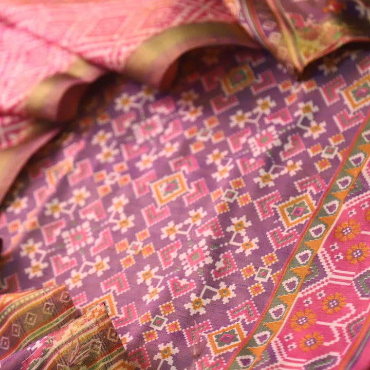 Sohini Orchid Purple All Over Patola Shadow Printed Work Muslin Silk Suit Set