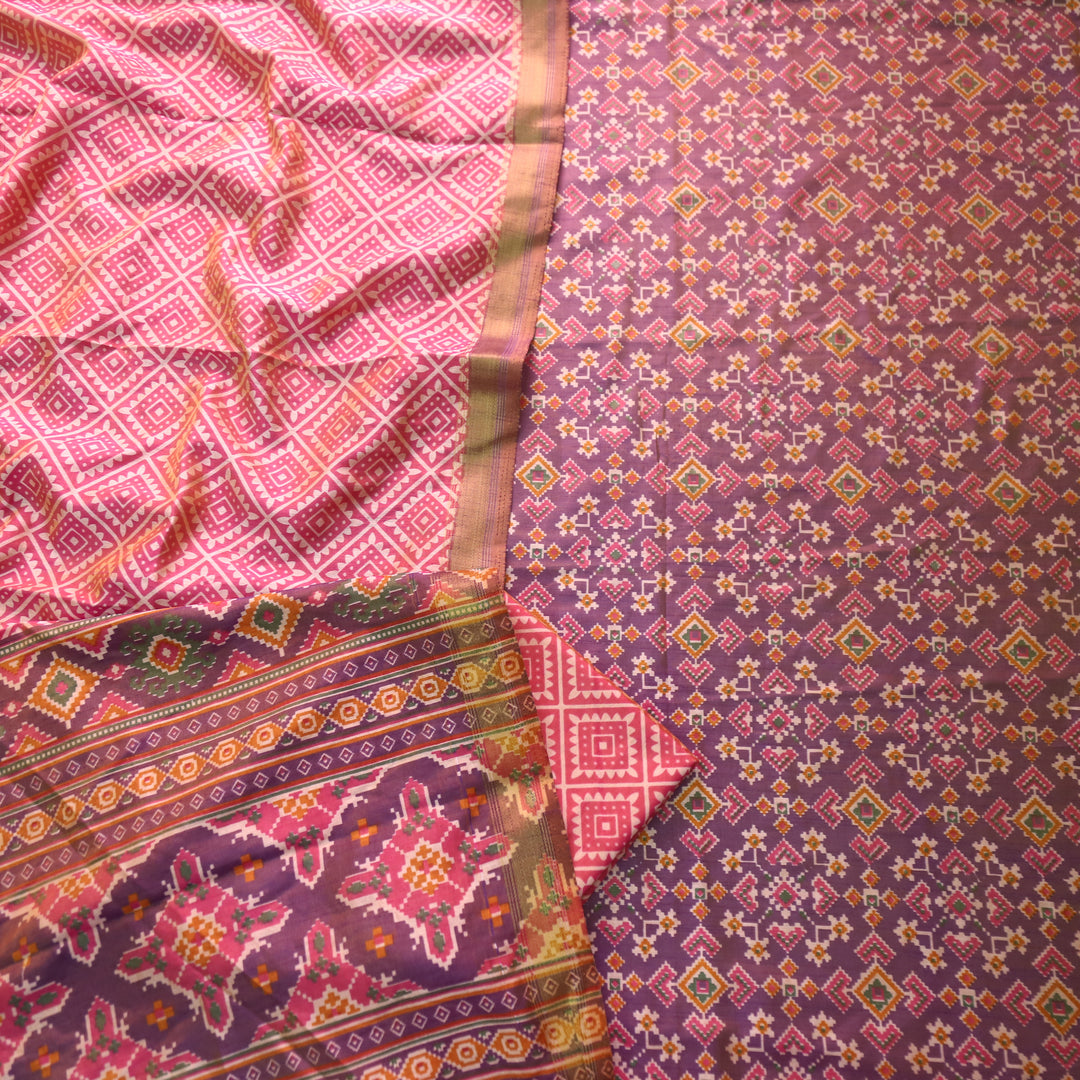 Sohini Orchid Purple All Over Patola Shadow Printed Work Muslin Silk Suit Set