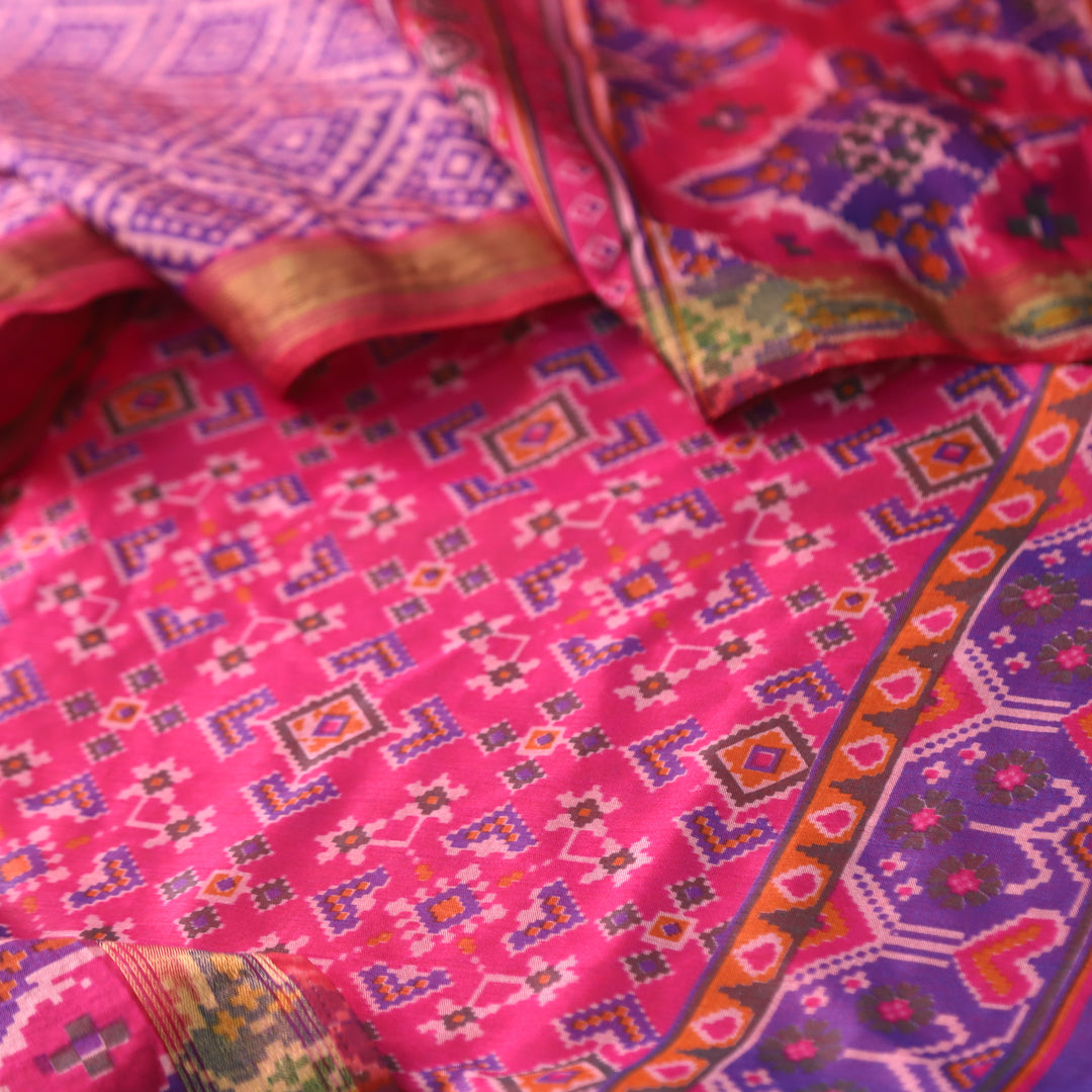 Sohini Magenta Pink All Over Patola Shadow Printed Work Muslin Silk Suit Set