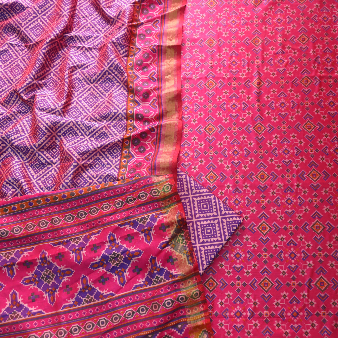 Sohini Magenta Pink All Over Patola Shadow Printed Work Muslin Silk Suit Set