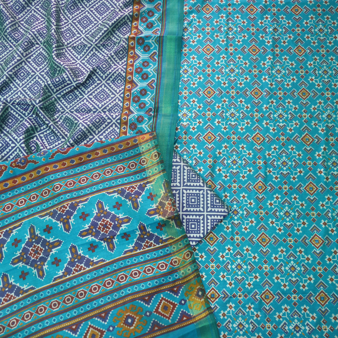 Sohini Aqua Teal All Over Patola Shadow Printed Work Muslin Silk Suit Set