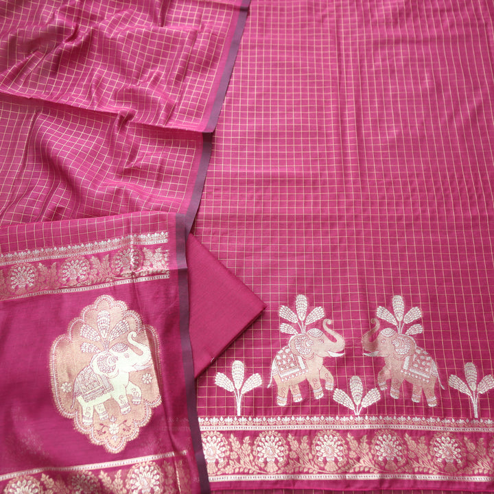 Raveri Magenta Pink Gajj Style Zari Weaved Hem Chanderi Silk Set