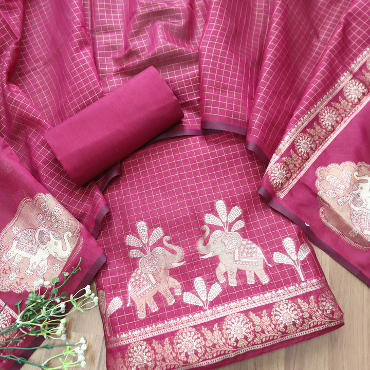 Raveri Magenta Pink Gajj Style Zari Weaved Hem Chanderi Silk Set