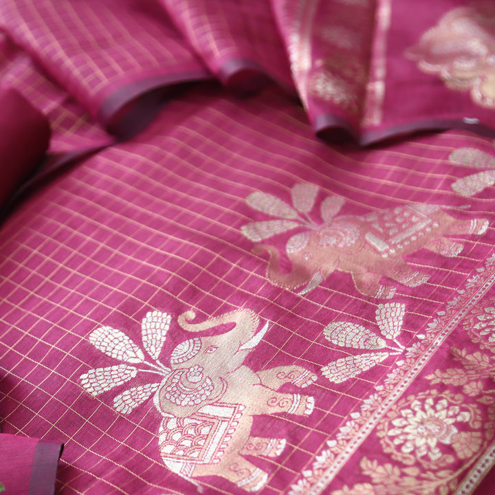 Raveri Magenta Pink Gajj Style Zari Weaved Hem Chanderi Silk Set