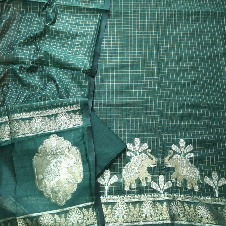 Raveri Sacramento Green Gajj Style Zari Weaved Hem Chanderi Silk Set