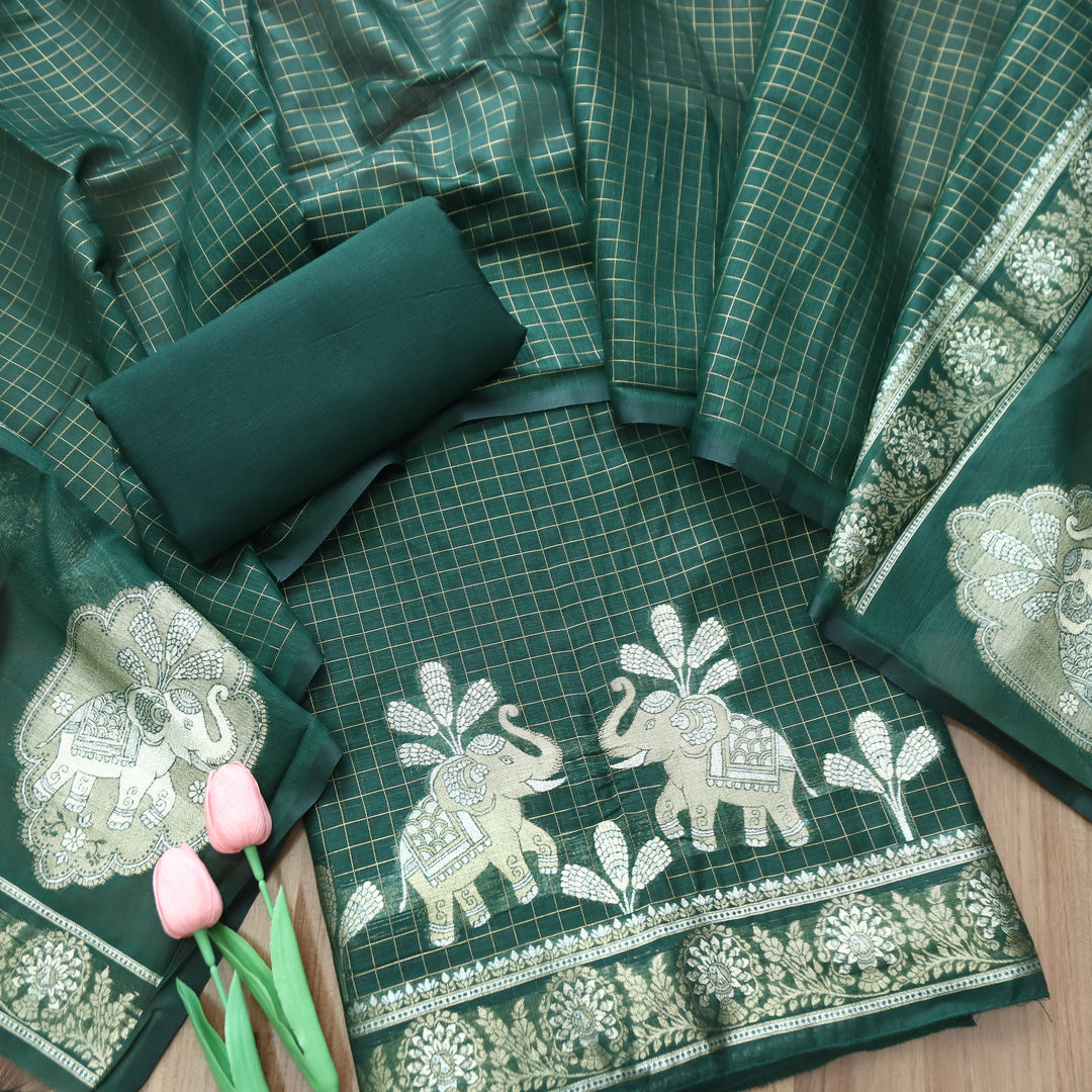Raveri Sacramento Green Gajj Style Zari Weaved Hem Chanderi Silk Set