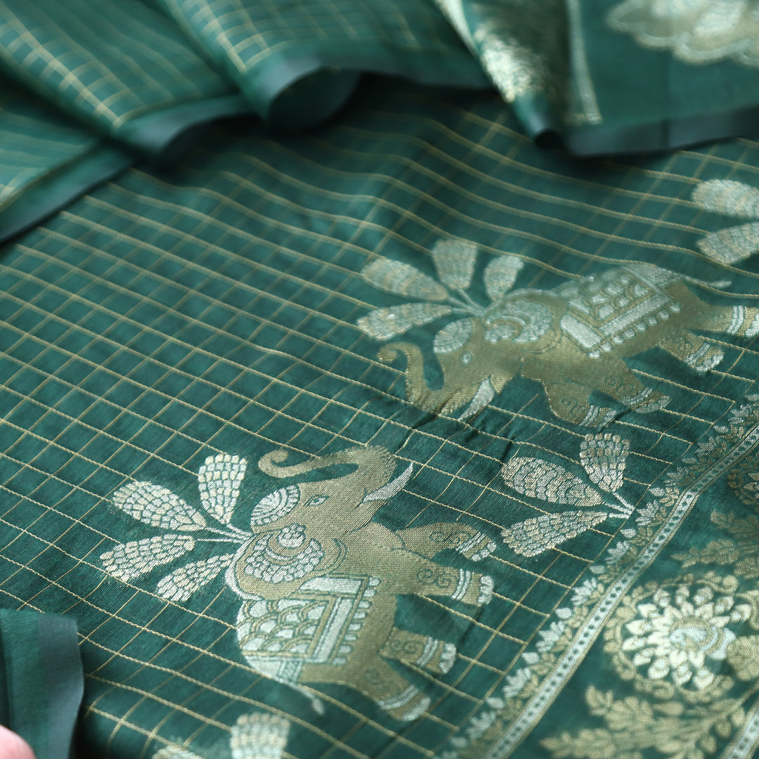 Raveri Sacramento Green Gajj Style Zari Weaved Hem Chanderi Silk Set
