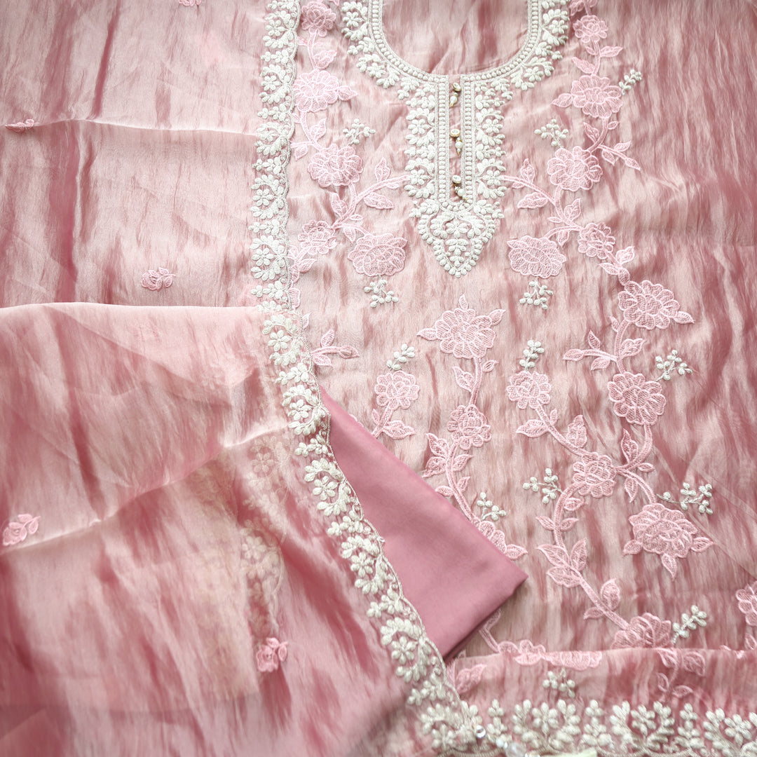 Avinya Mauve Blush Embellished Work Shimmer Organza Suit Set