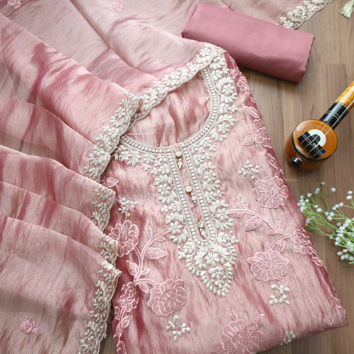 Avinya Mauve Blush Embellished Work Shimmer Organza Suit Set