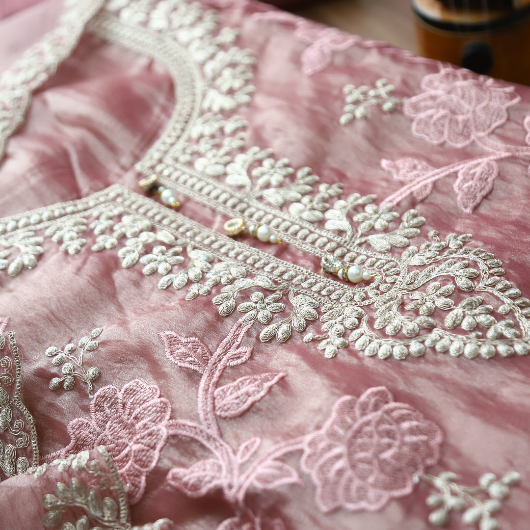 Avinya Mauve Blush Embellished Work Shimmer Organza Suit Set