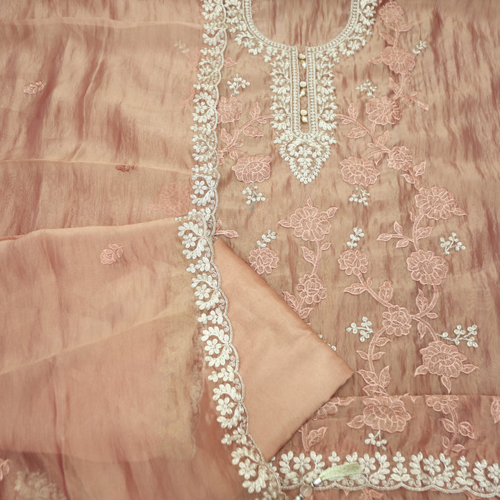 Avinya Dusty Peach Embellished Work Shimmer Organza Suit Set