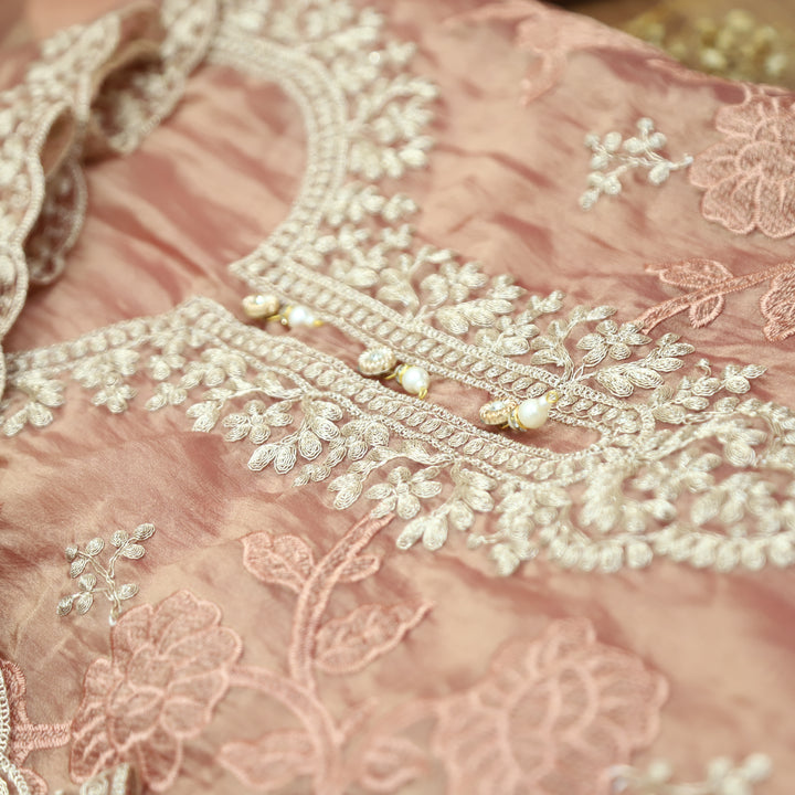Avinya Dusty Peach Embellished Work Shimmer Organza Suit Set