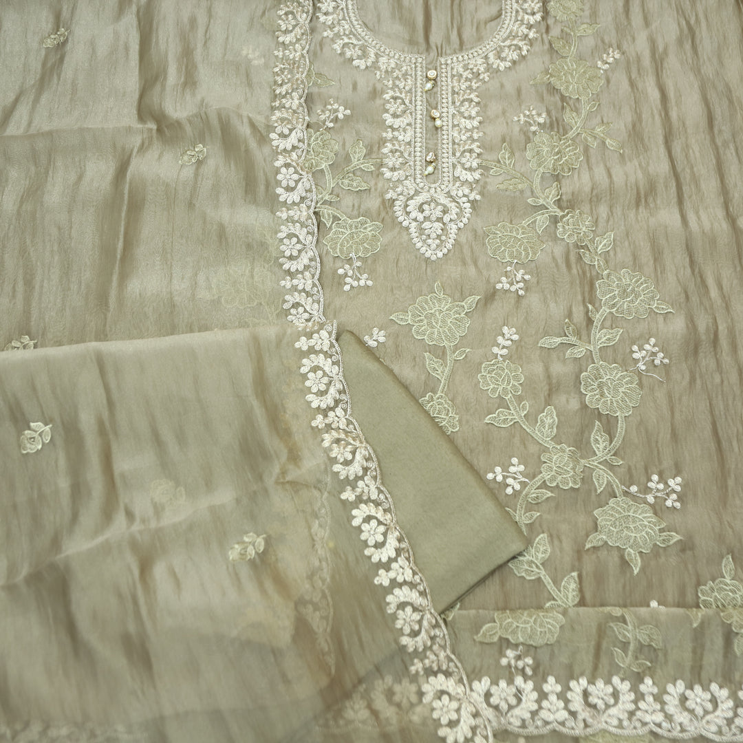 Avinya Chrome Hazel Embellished Work Shimmer Organza Suit Set