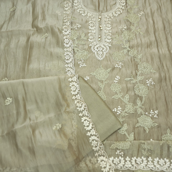 Avinya Chrome Hazel Embellished Work Shimmer Organza Suit Set