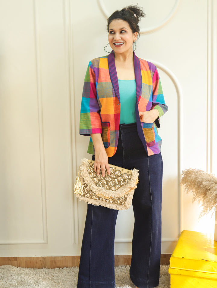 Selena Multicolor Madras Check Cotton Blazer