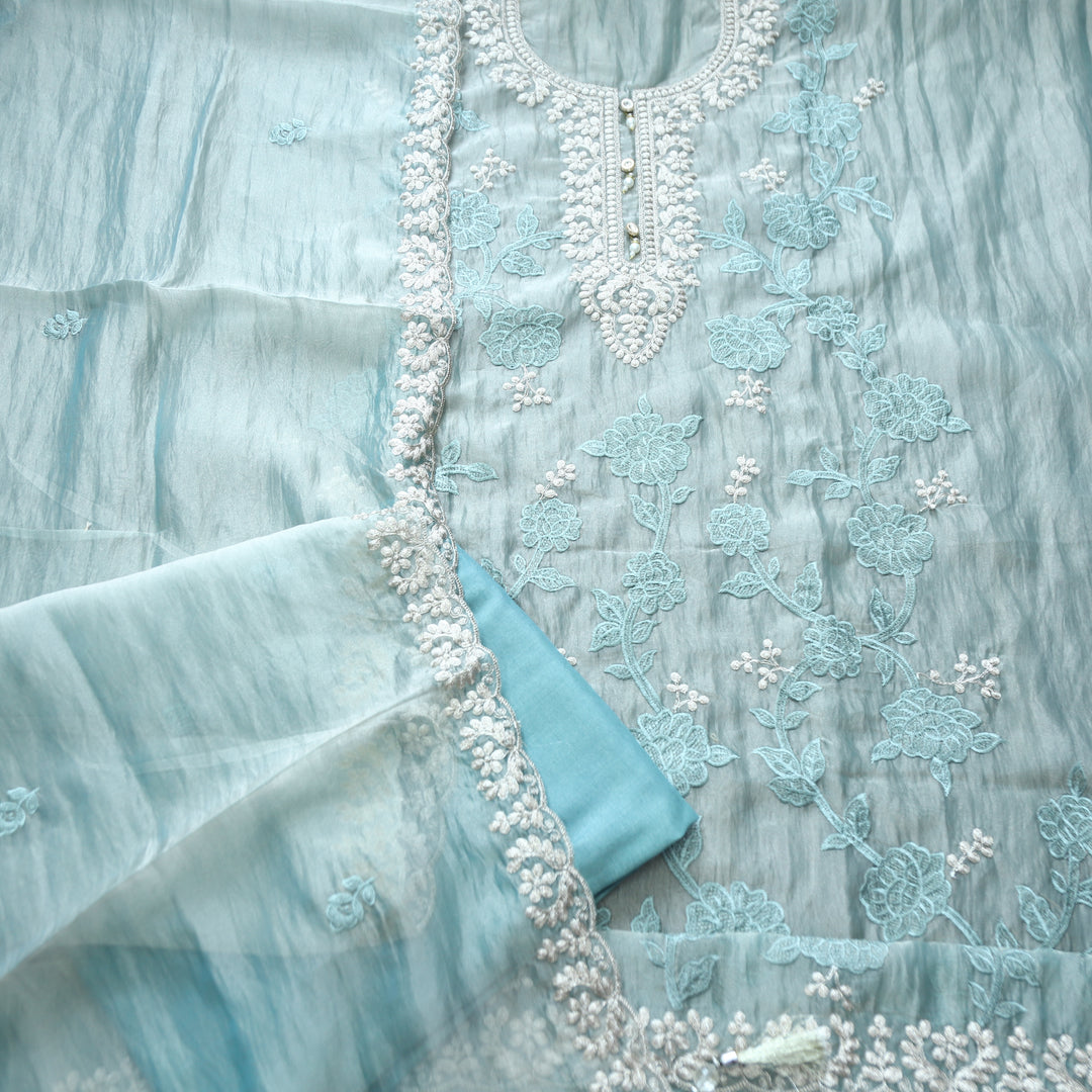 Avinya Powder Blue Embellished Work Shimmer Organza Suit Set