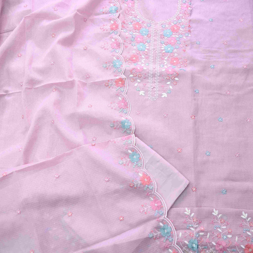 Subhangi Mauve Lilac Embroidered Neck with Pearl Work Kota Doriya suit Set