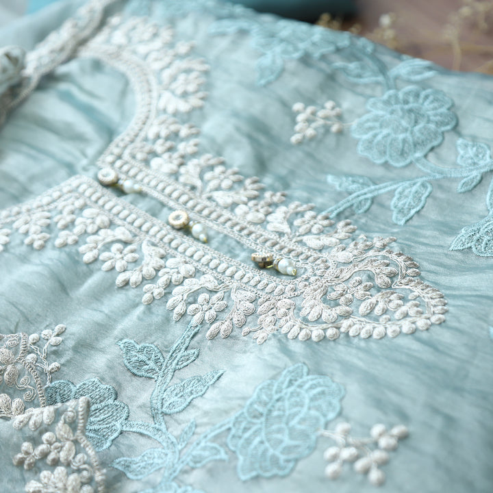 Avinya Powder Blue Embellished Work Shimmer Organza Suit Set