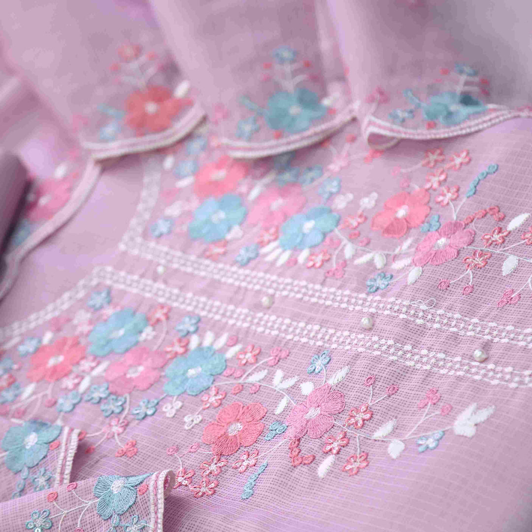 Subhangi Mauve Lilac Embroidered Neck with Pearl Work Kota Doriya suit Set