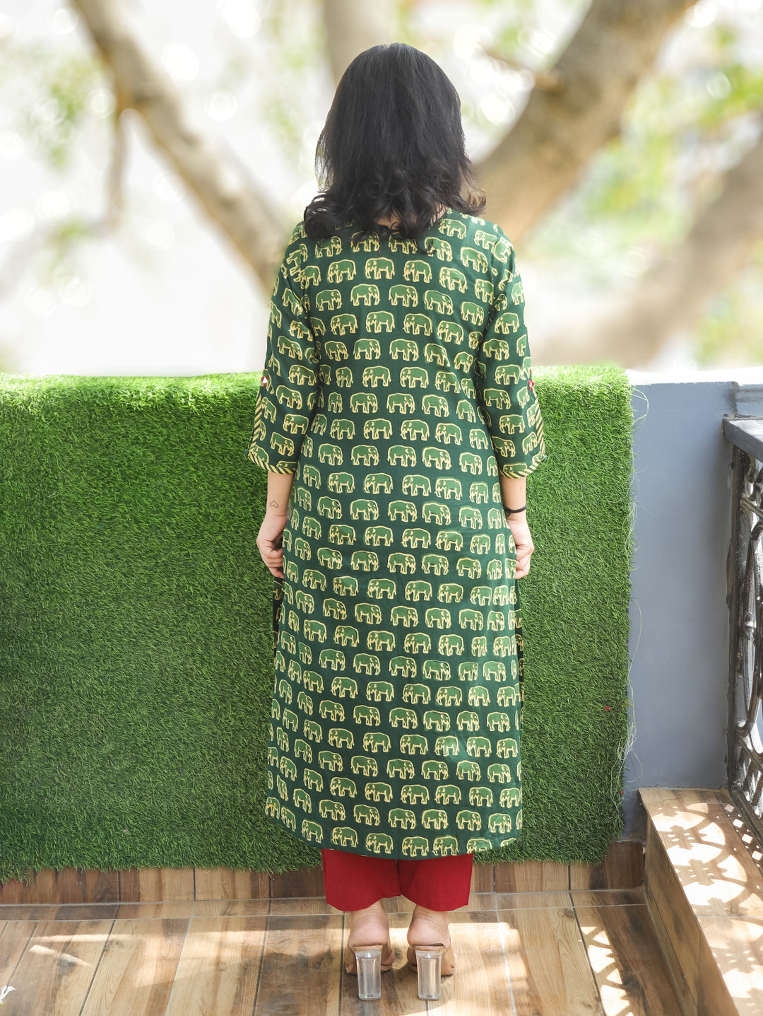 Vamika Pine Green Gajj Printed Cotton Kurti