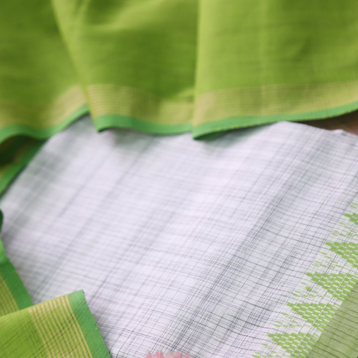 Ramaya White Check with Green Thread Weaved on Hem South Cotton Suit Set