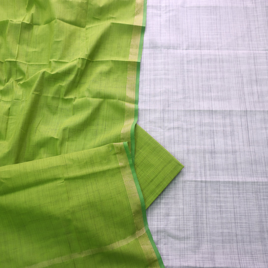 Ramaya White Check with Green Thread Weaved on Hem South Cotton Suit Set