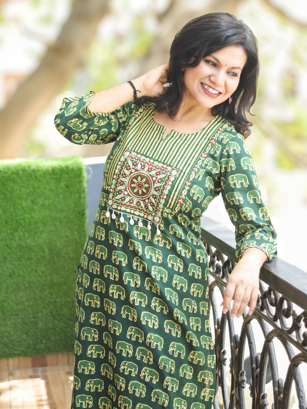 Vamika Pine Green Gajj Printed Cotton Kurti