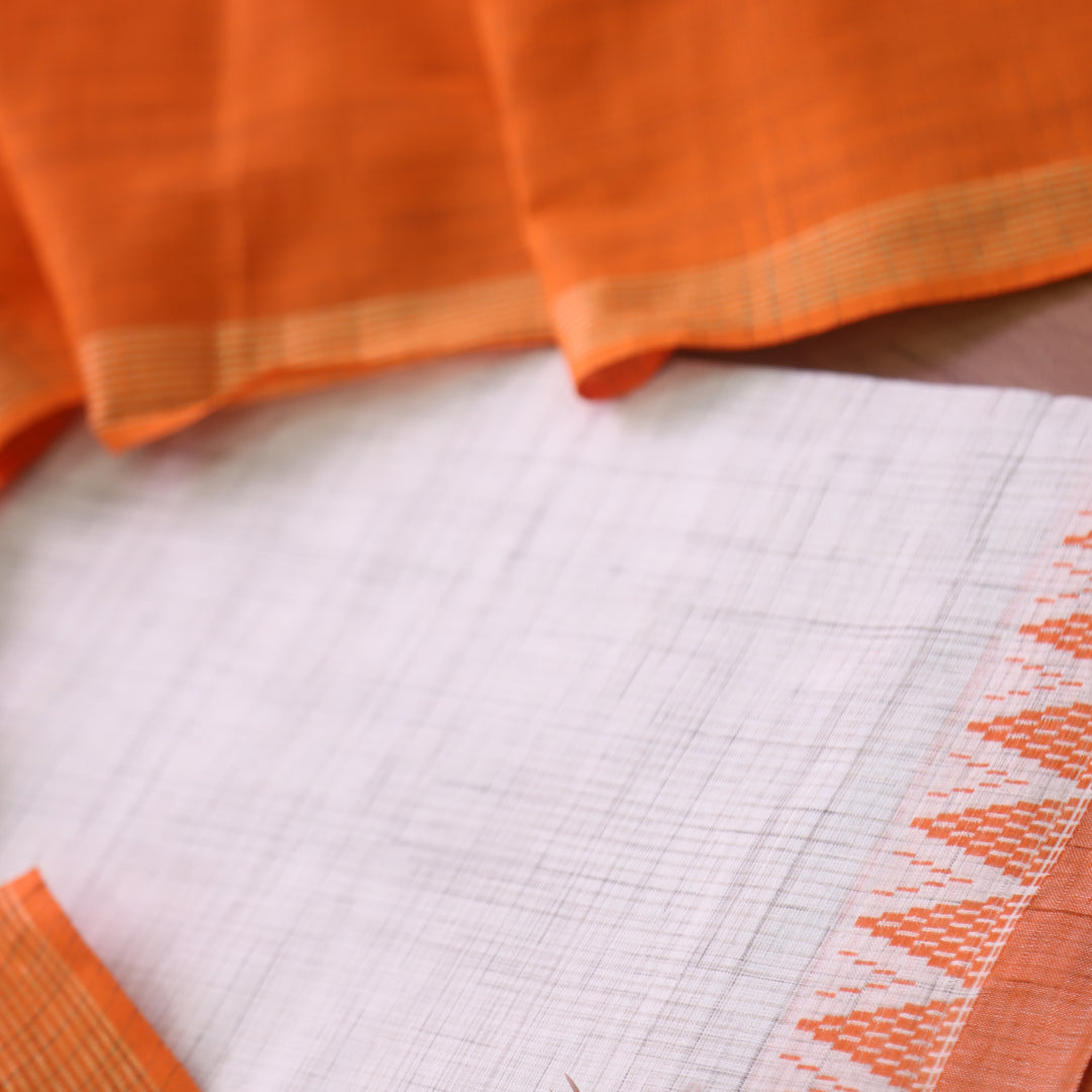 Ramaya White Check with Orange Thread Weaved on Hem South Cotton Suit Set