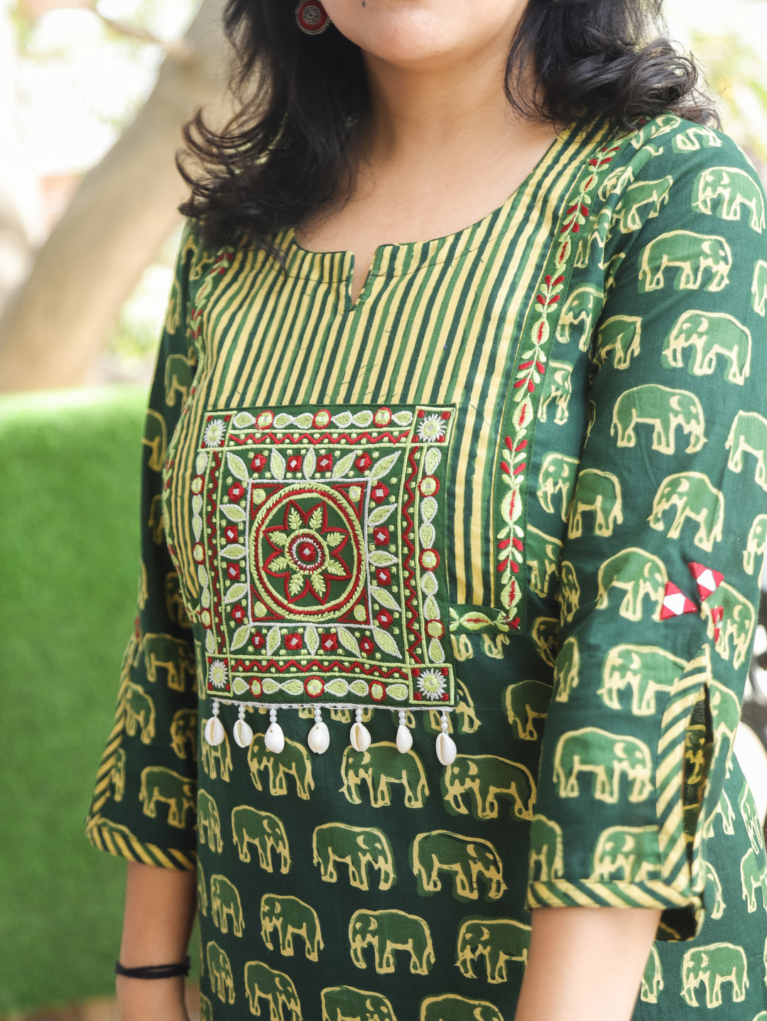 Vamika Pine Green Gajj Printed Cotton Kurti