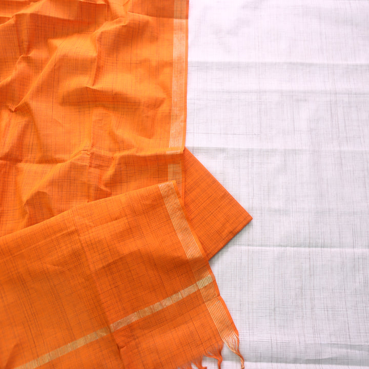 Ramaya White Check with Orange Thread Weaved on Hem South Cotton Suit Set