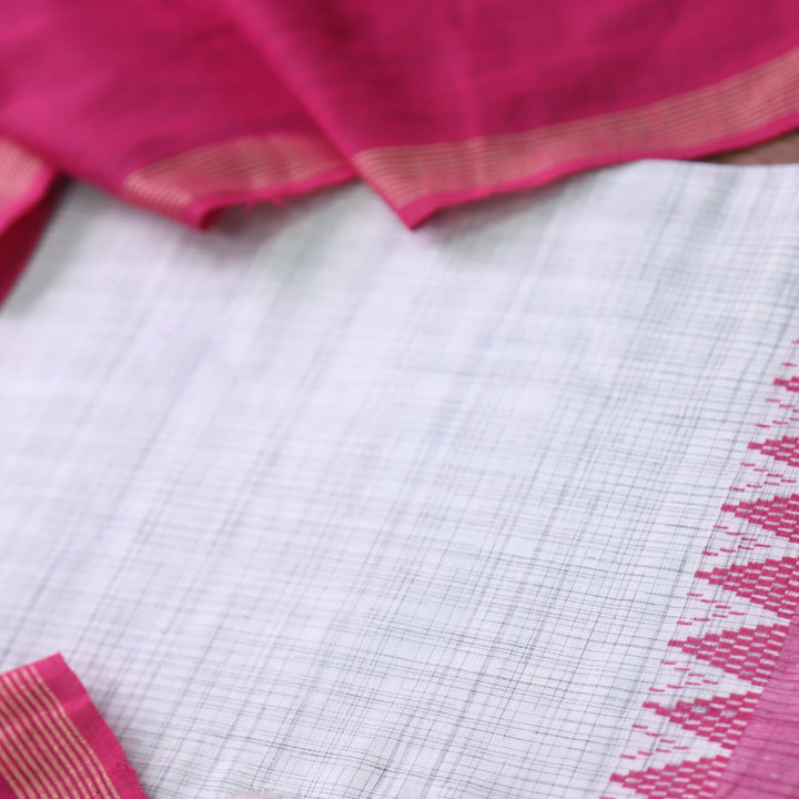 Ramaya White Check with Pink Thread Weaved on Hem South Cotton Suit Set