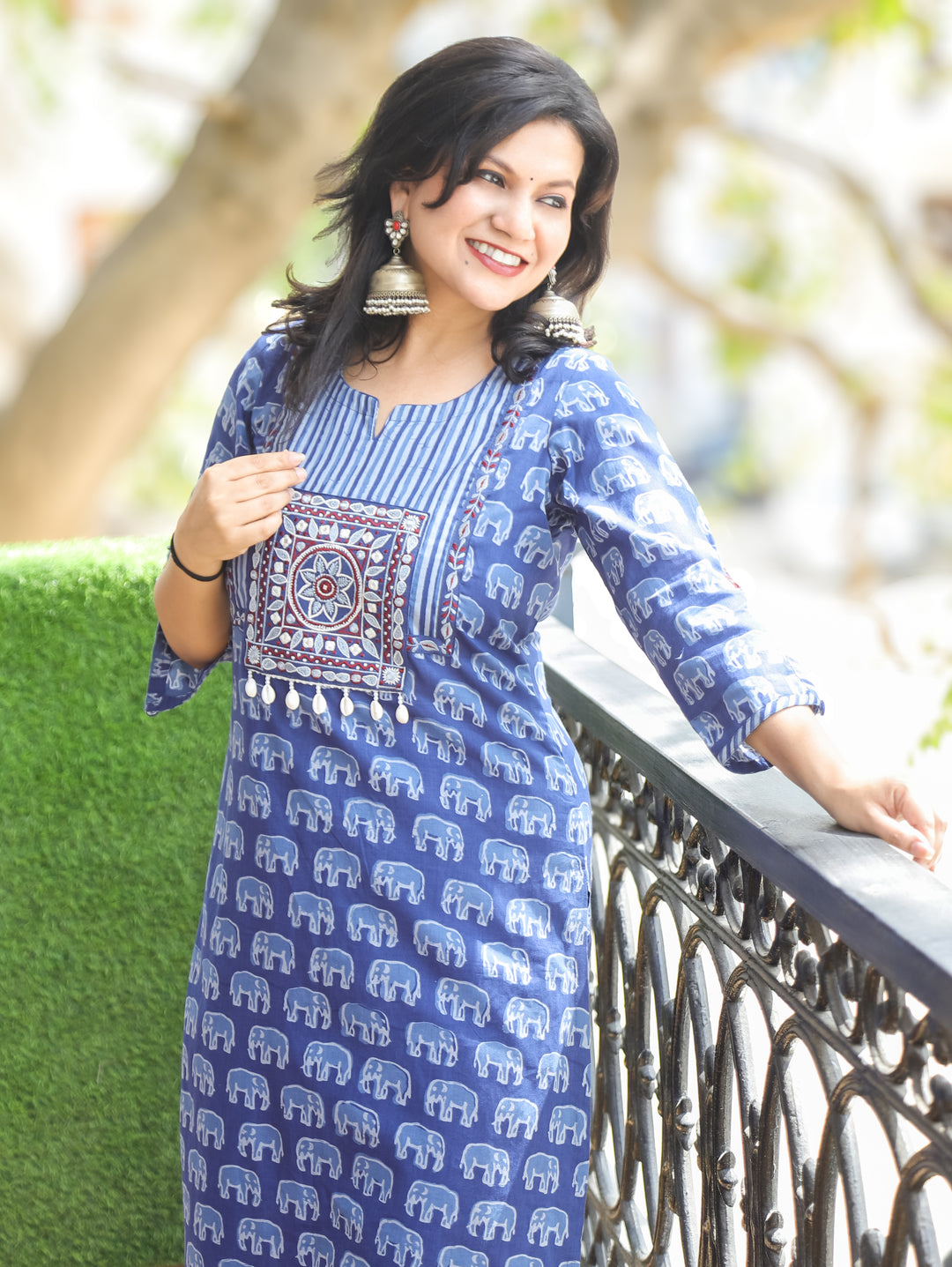 Vamika Indigo Blue Gajj Printed Cotton Kurti