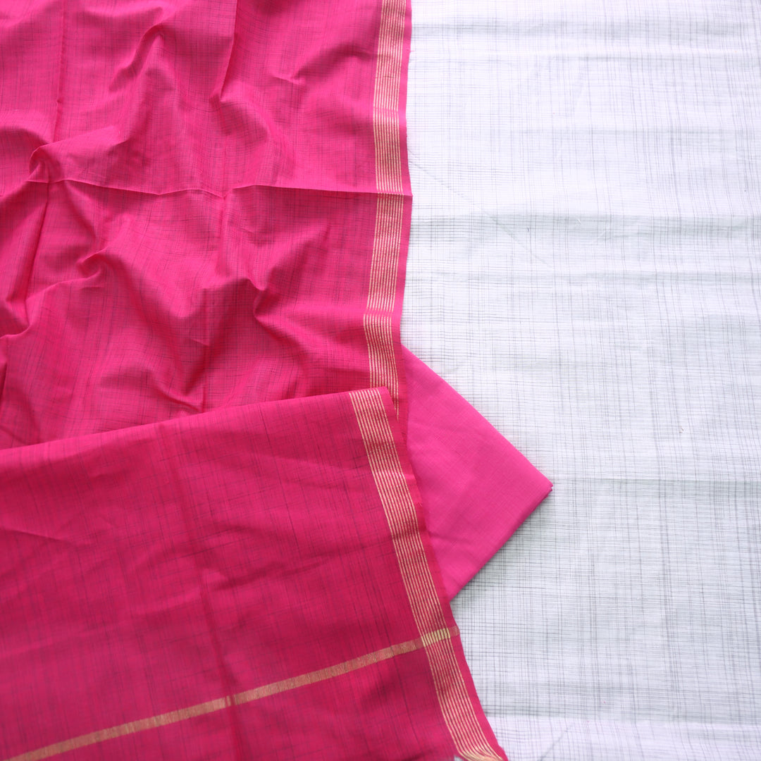 Ramaya White Check with Pink Thread Weaved on Hem South Cotton Suit Set