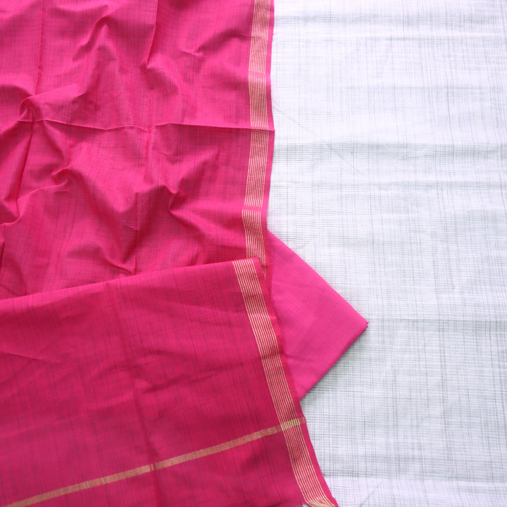 Ramaya White Check with Pink Thread Weaved on Hem South Cotton Suit Set