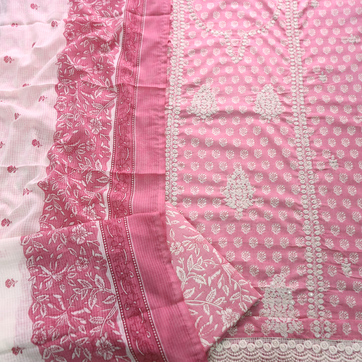 Manpreet Mauve Pink Panel Style Thread Embroidered Work Floral Print Cotton Set